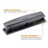 imageBostitch Office Premium 3 Hole Punch 12 Sheet Capacity Metal Rubber Base EasyClean Tray SilverGray