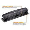 imageBostitch Office Premium 3 Hole Punch 12 Sheet Capacity Metal Rubber Base EasyClean Tray White KTHP12WHITEBlack