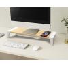 imageBostitch Office Wooden Monitor Stand with Wireless Charging Pad Drawer for Storage Adjustable Height Riser Includes Removable NonSkid Rubber Feet  Wood Grain and White STND2408WHWoodGrain Riser