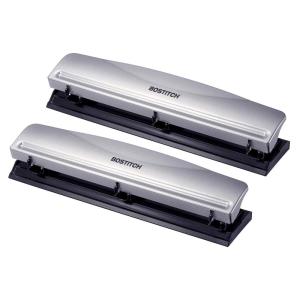 imageBostitch Office Premium 3 Hole Punch 12 Sheet Capacity Metal Rubber Base EasyClean Tray Silver 2Pack2 Pack