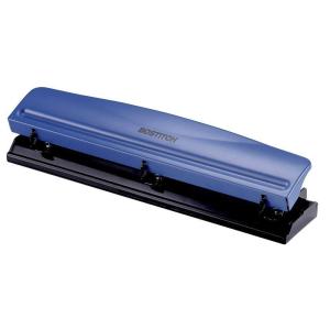 imageBostitch Office Premium 3 Hole Punch 12 Sheet Capacity Metal Rubber Base EasyClean Tray SilverBlue