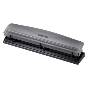 imageBostitch Office Premium 3 Hole Punch 12 Sheet Capacity Metal Rubber Base EasyClean Tray SilverGray