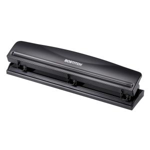imageBostitch Office Premium 3 Hole Punch 12 Sheet Capacity Metal Rubber Base EasyClean Tray White KTHP12WHITEBlack