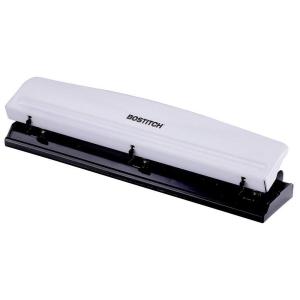 imageBostitch Office Premium 3 Hole Punch 12 Sheet Capacity Metal Rubber Base EasyClean Tray White KTHP12WHITEWhite