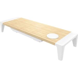 imageBostitch Office Wooden Monitor Stand with Wireless Charging Pad Drawer for Storage Adjustable Height Riser Includes Removable NonSkid Rubber Feet  Wood Grain and White STND2408WHWoodGrain Riser