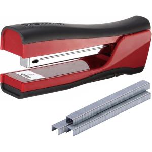 imageBostitch Office Dynamo 4 in 1 Standup Stapler Includes 420 Staples 20 Sheet Capacity Integrated Pencil Sharpener Staple Remover ampamp Staple Storage MagentaRed