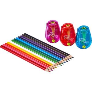 imageBostitch Office Pencil Sharpener TwistNSharp 3Pack with 12 Colored Pencils for Kids Activities or Adult ColoringAssorted with Colored Pencils