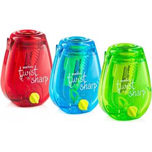 imageBostitch Office Pencil Sharpener TwistNSharp Colored Manual Small Pencil Sharpeners Hand Held 3 Pack Covered Lime Green Blue and Red Color Portable Handheld Sharpeners with Cover PS1ADJX3