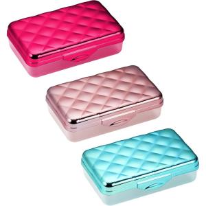 imageIts Academic Metallic pencil Case Box Hard Plastic Stylish QuitedPattern LidAssorted  3Pack