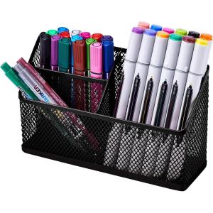 imageLockerMate Magnetic Pencil Holder Locker Organizer with 3 Mesh Storage Compartments BlackBlack