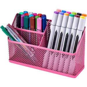 imageLockerMate Magnetic Pencil Holder Locker Organizer with 3 Mesh Storage Compartments BlackPink