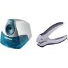 imageBostitch Personal Electric Pencil Sharpener Powerful StallFree Motor High Capacity Shavings Tray Blue EPS4BLUE ampamp EZ Squeeze OneHole Punch 10 Sheet Capacity Lightweight GrayBlue 2402