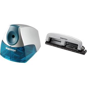 imageBostitch Personal Electric Pencil Sharpener Powerful StallFree Motor High Capacity Shavings Tray Blue EPS4BLUE ampamp Bostitch Office ThreeHole Punch SilverBlack 2101 12 Sheet Black