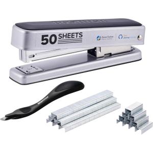 imageBostitch Titan Heavy Duty Metal Stapler 50 Sheet Capacity with 1250 Staples and Ergonomic Staple Remover Jam Free Stapling Full Strip Stapler for Desk Office and Classroom BlackSilver
