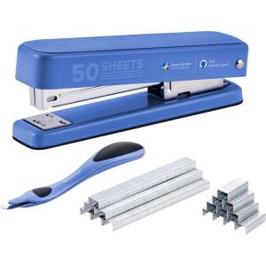 imageBostitch Titan Heavy Duty Metal Stapler 50 Sheet Capacity with 1250 Staples and Ergonomic Staple Remover Jam Free Stapling Full Strip Stapler for Desk Office and Classroom BlackBlue