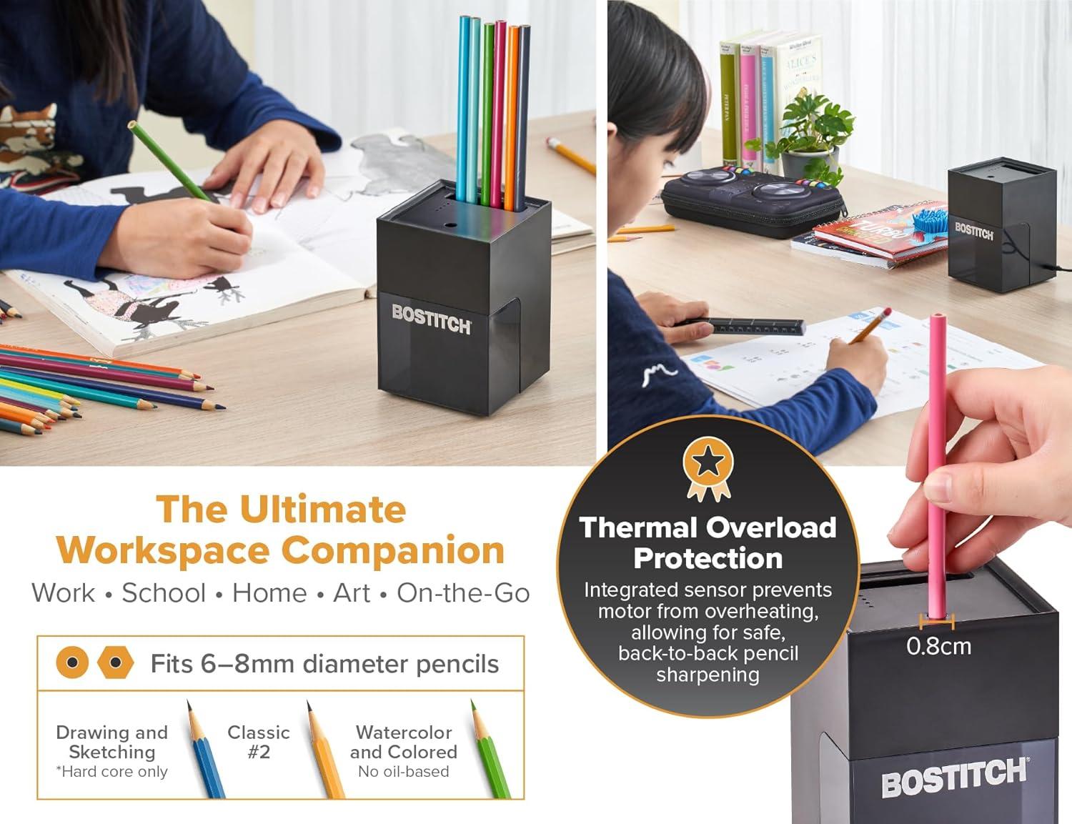 imageBostitch Konnect Rechargeable Pencil Sharpener USBC AutoStop Helical Cutter Portable Electric Sharpener for No2Colored Pencils Home Office Classroom PinkBlack