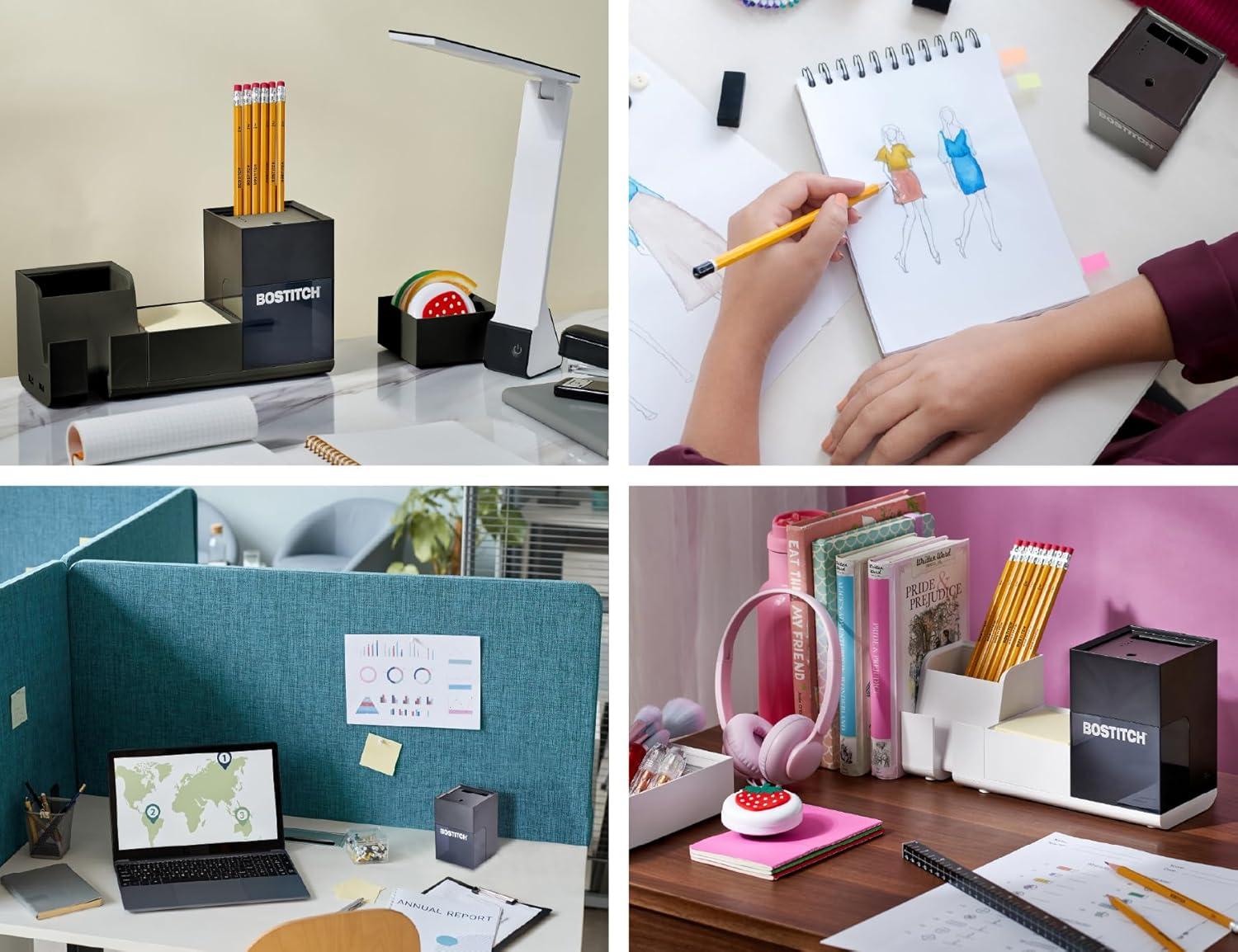 imageBostitch Konnect Rechargeable Pencil Sharpener USBC AutoStop Helical Cutter Portable Electric Sharpener for No2Colored Pencils Home Office Classroom PinkBlack