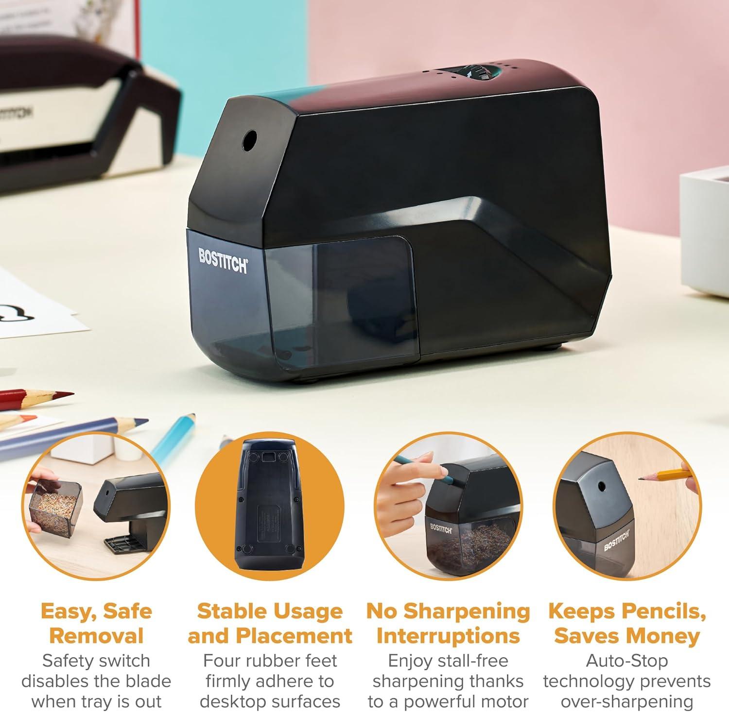 imageBostitch Konnect Rechargeable Pencil Sharpener USBC AutoStop Helical Cutter Portable Electric Sharpener for No2Colored Pencils Home Office Classroom PinkBlack