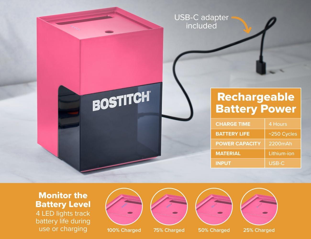 imageBostitch Konnect Rechargeable Pencil Sharpener USBC AutoStop Helical Cutter Portable Electric Sharpener for No2Colored Pencils Home Office Classroom PinkPink