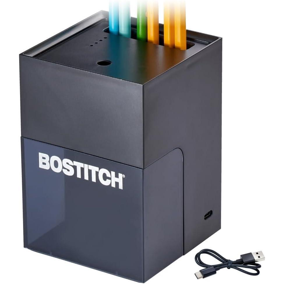 imageBostitch Konnect Rechargeable Pencil Sharpener USBC AutoStop Helical Cutter Portable Electric Sharpener for No2Colored Pencils Home Office Classroom PinkBlack