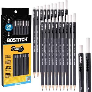 imageBostitch WoodCased Pencil Plus Retractable Eraser American Cedar Wood 2 HB Round Matte Black Presharpened Six PackTwenty Pack